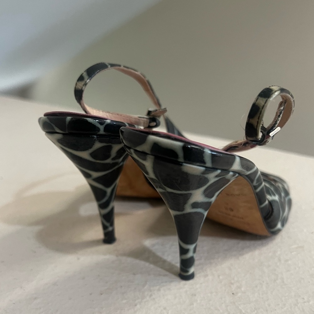 KATE SPADE Black/Sand Mini Giraffe Print‎ Sling Back Heels Size 8.5 - Picture 6 of 10